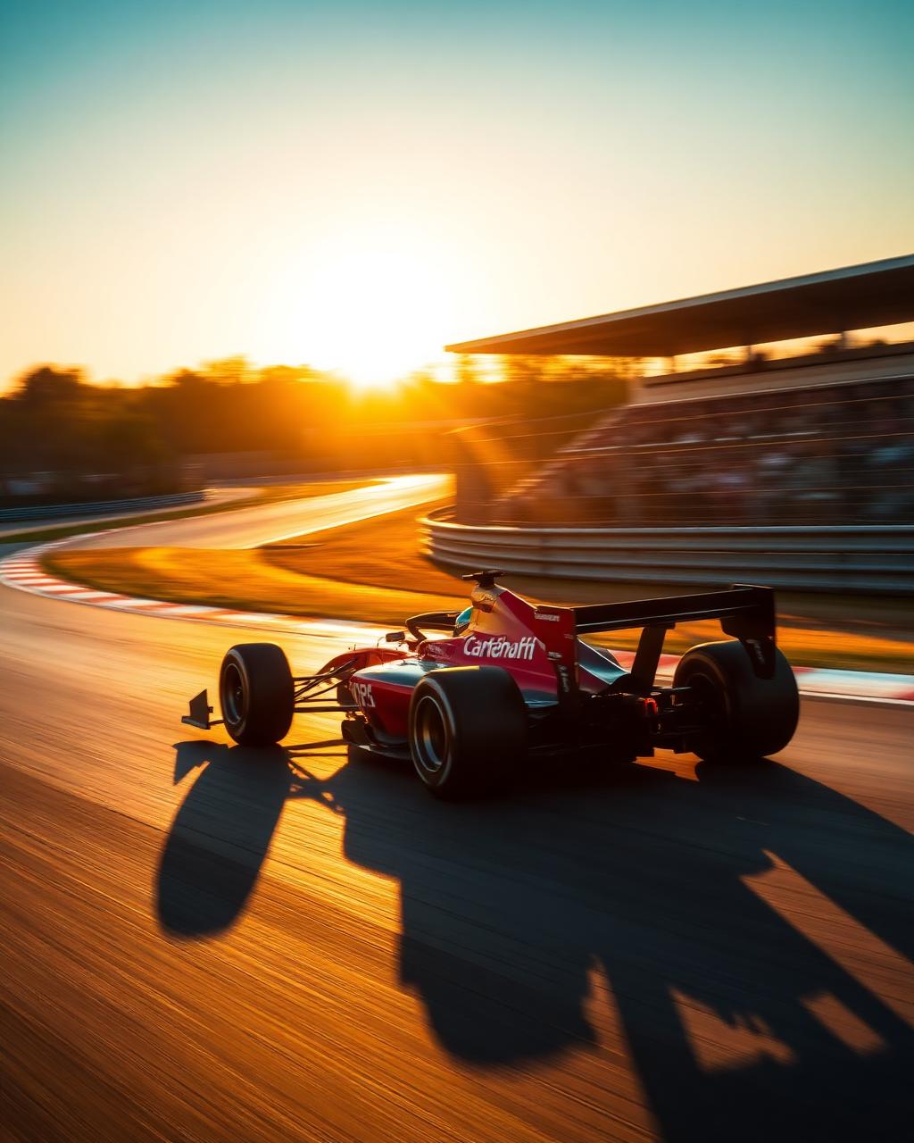 Formula 4 car panning at golden hour