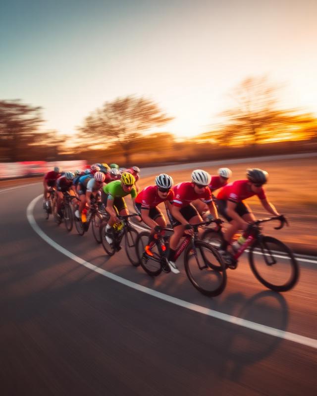 Cycling peloton in motion