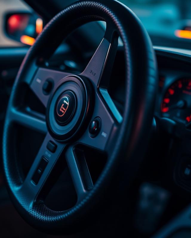 Racing car steering wheel detail